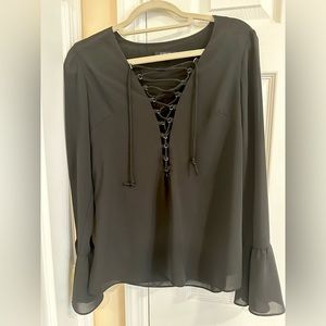 Black Lace Up Blouse